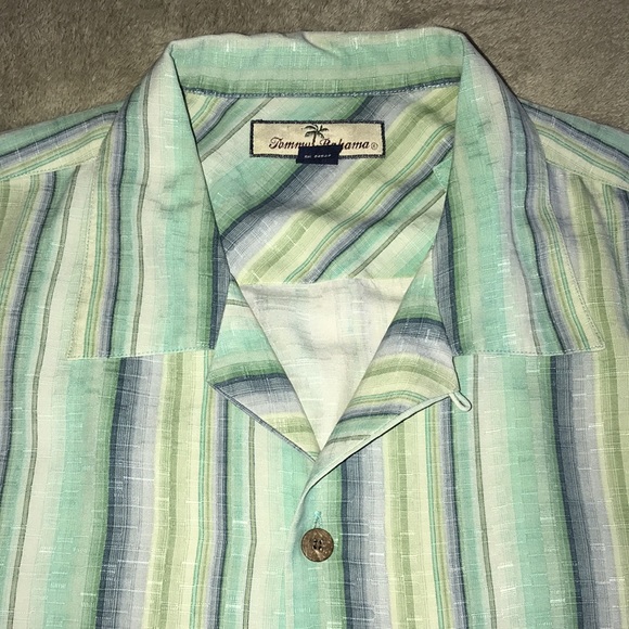 Tommy Bahama Hawaiian striped shirt LRG 100% Silk - Picture 5 of 12